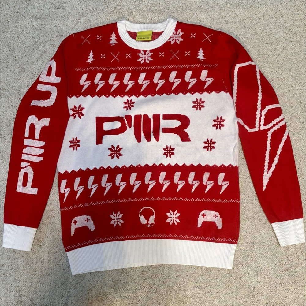 PWR.SUPPLY Sweater PWR UP Lightning Bolt Snowflake Gaming &Content Creator Sz XL - Picture 2 of 8